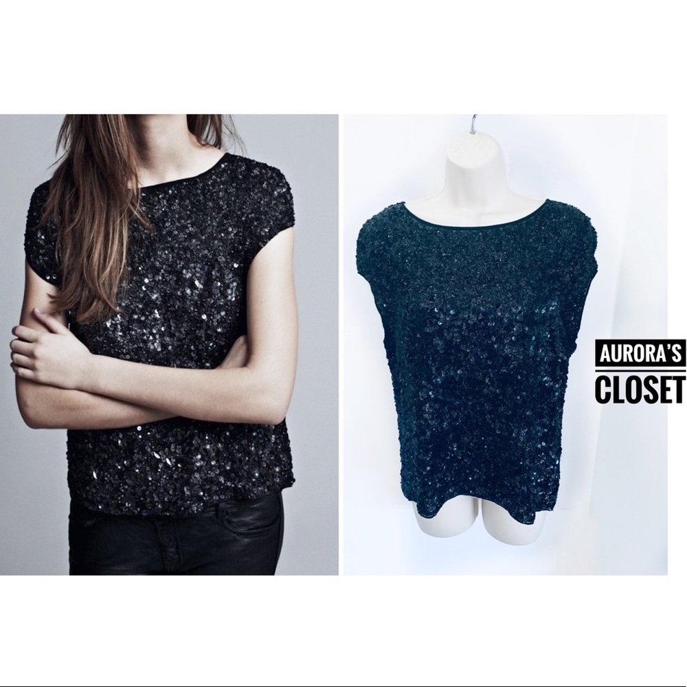 All Saints 2 Black Beaded Top Restrain Tee India Hand Embellished